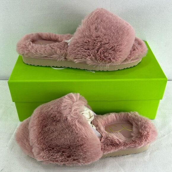 Sam Edelman Jinnie Fluffy Faux Fur Slide Slippers- Blush- Size 8 M- NIB - Picture 1 of 7